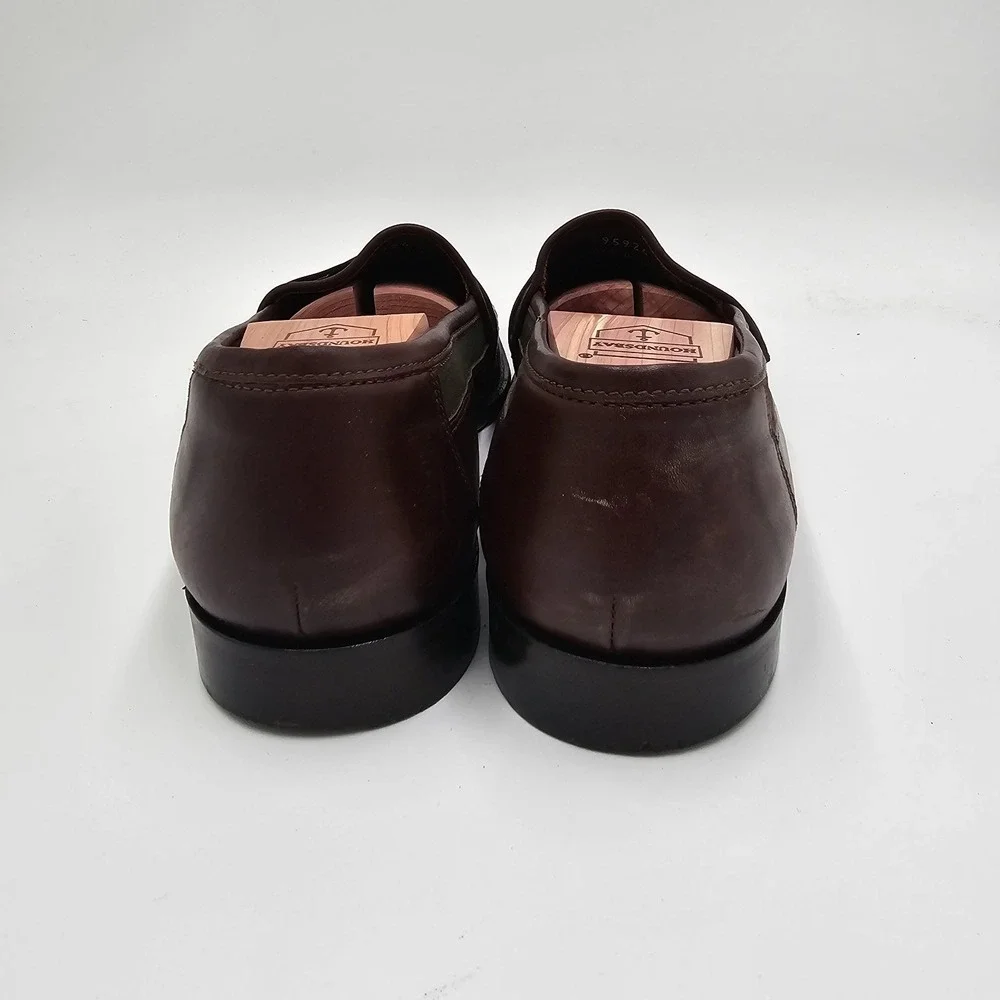 80s E.T. Wright Men's Loafers‎ Brown Leather & Green Canvas Italy Size 11 B